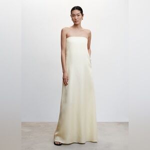 NWT Mango Chloe Linen Maxi Dress Strapless butter yellow MNGO gown size M